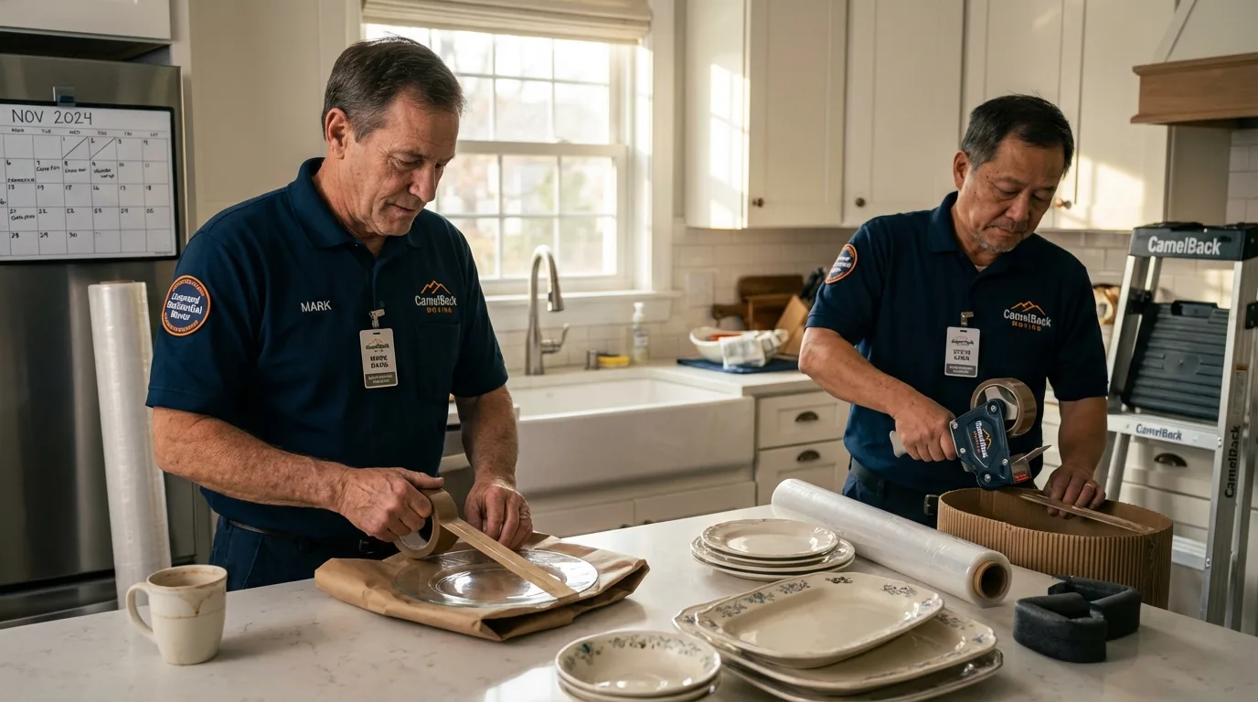 Professional crew packing kitchen dishware in Strafford, NH